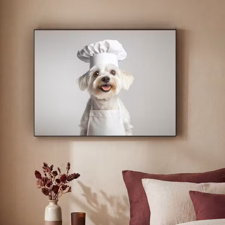 Hond - Wit - Kok Textielframe zwart klein -sfeer1