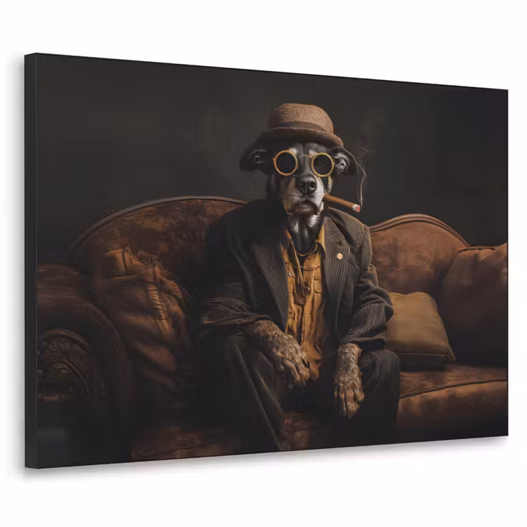 Hond - Sigaar - Hoed - Pak Textielframe zwart klein -3d