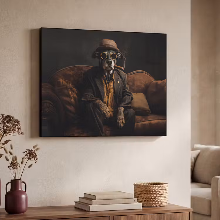 Hond - Sigaar - Hoed - Pak Textielframe - compleet frame klein -sfeer3
