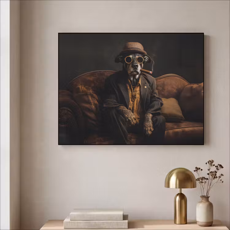 Hond - Sigaar - Hoed - Pak Textielframe - compleet frame klein -sfeer2