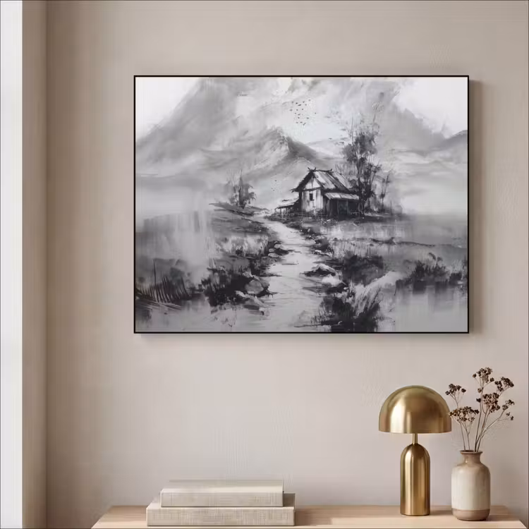 Hut - Grijs - Bergen - Mistig Textielframe - compleet frame klein -sfeer2