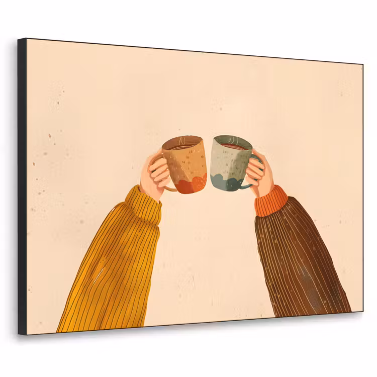 Illustratie - Mokken - Proosten - Bruin Textielframe zwart klein -3d