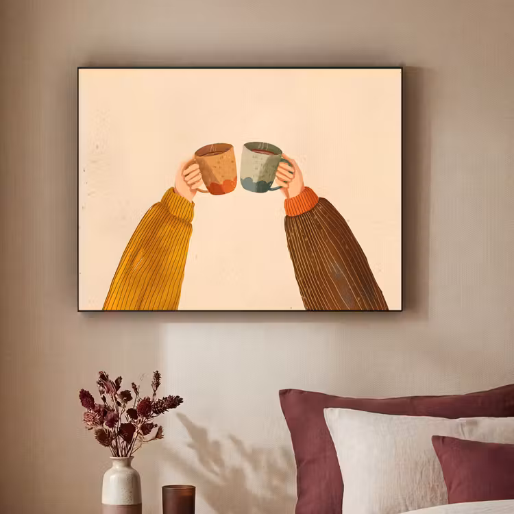 Illustratie - Mokken - Proosten - Bruin Textielframe zwart klein -sfeer1