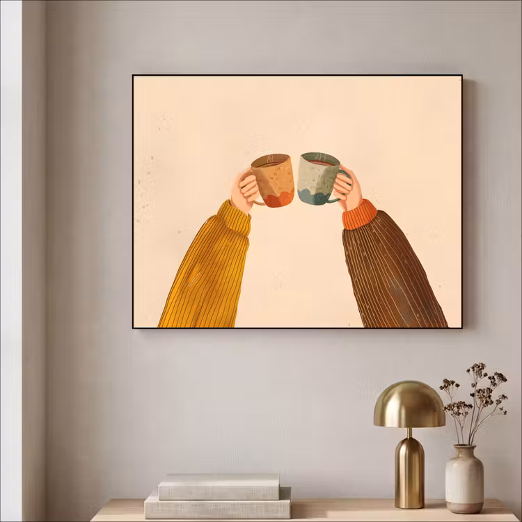 Illustratie - Mokken - Proosten - Bruin Textielframe zwart klein -sfeer2