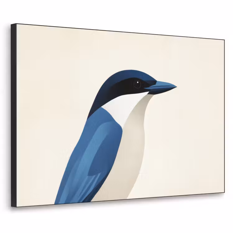 Illustratie - Blauw - Vogel Textielframe zwart klein -3d