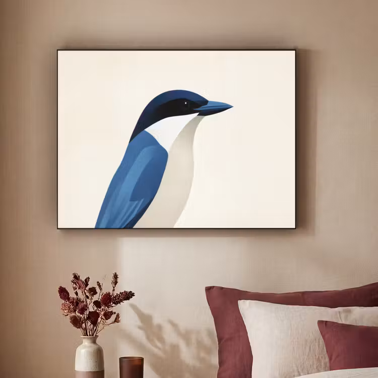 Illustratie - Blauw - Vogel Textielframe - compleet frame klein -sfeer1