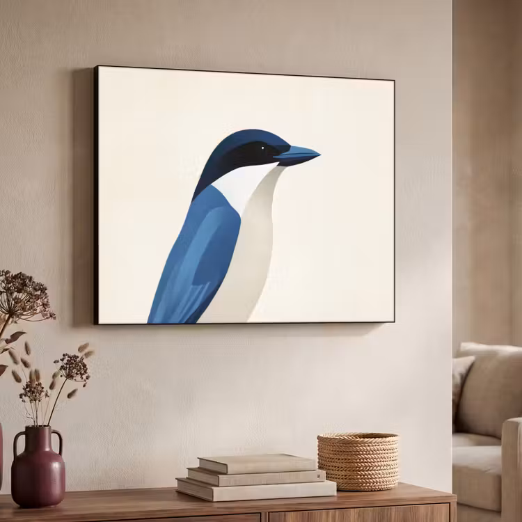 Illustratie - Blauw - Vogel Textielframe - compleet frame klein -sfeer3