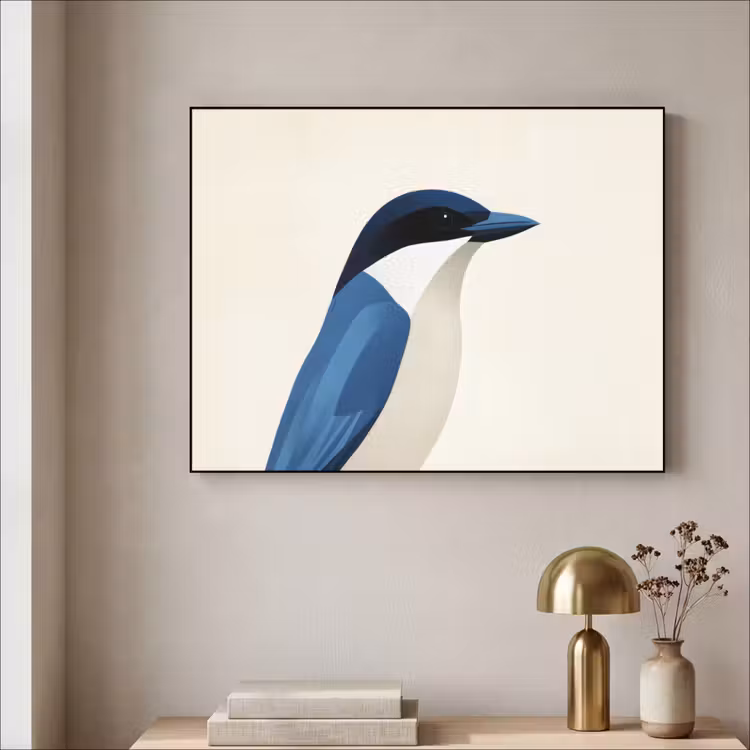 Illustratie - Blauw - Vogel Textielframe - compleet frame klein -sfeer2
