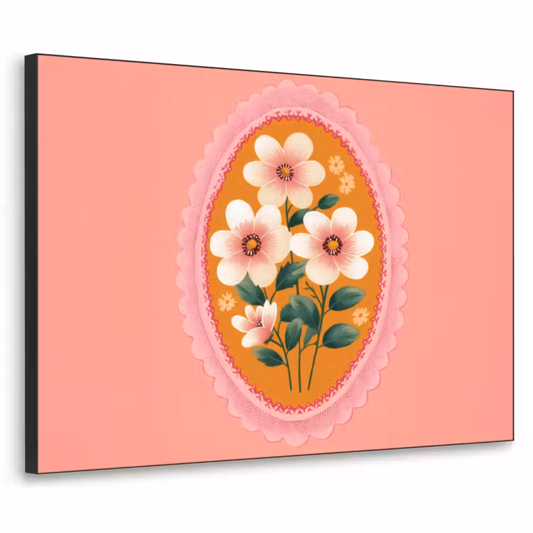 Illustratie - Bloemen - Rand - Roze Textielframe zwart klein -3d