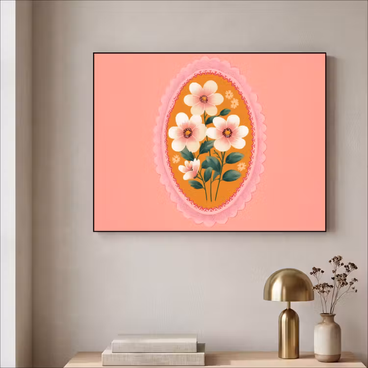 Illustratie - Bloemen - Rand - Roze Textielframe zwart klein -sfeer2