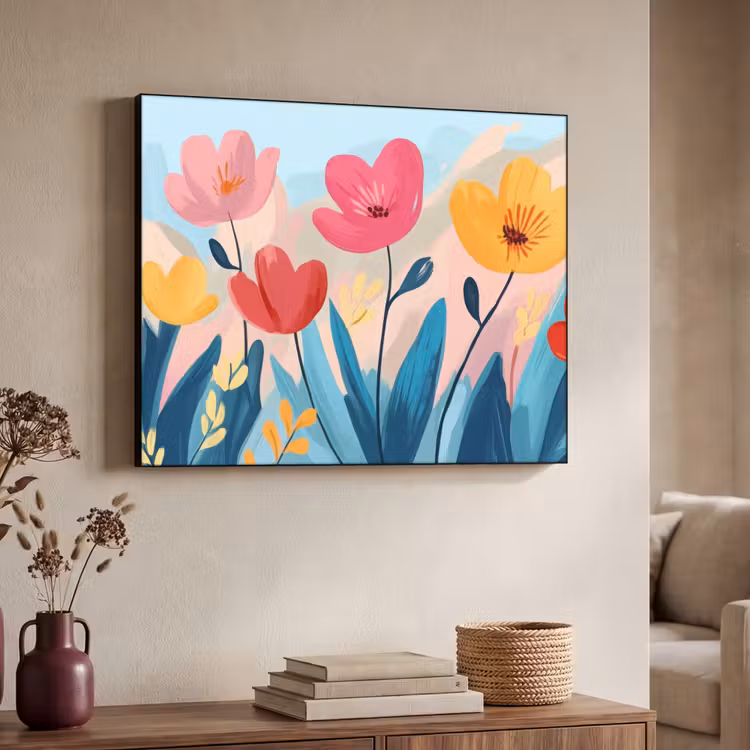 Illustratie - Bloemen - Kleurrijk Textielframe - compleet frame klein -sfeer3