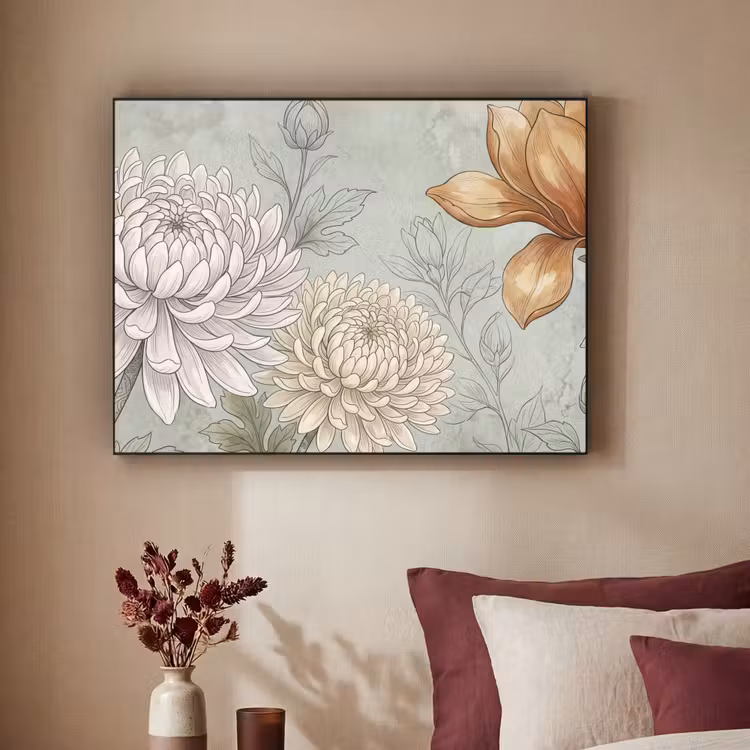 Illustratie - Bloemen - Groen Textielframe zwart klein -sfeer1