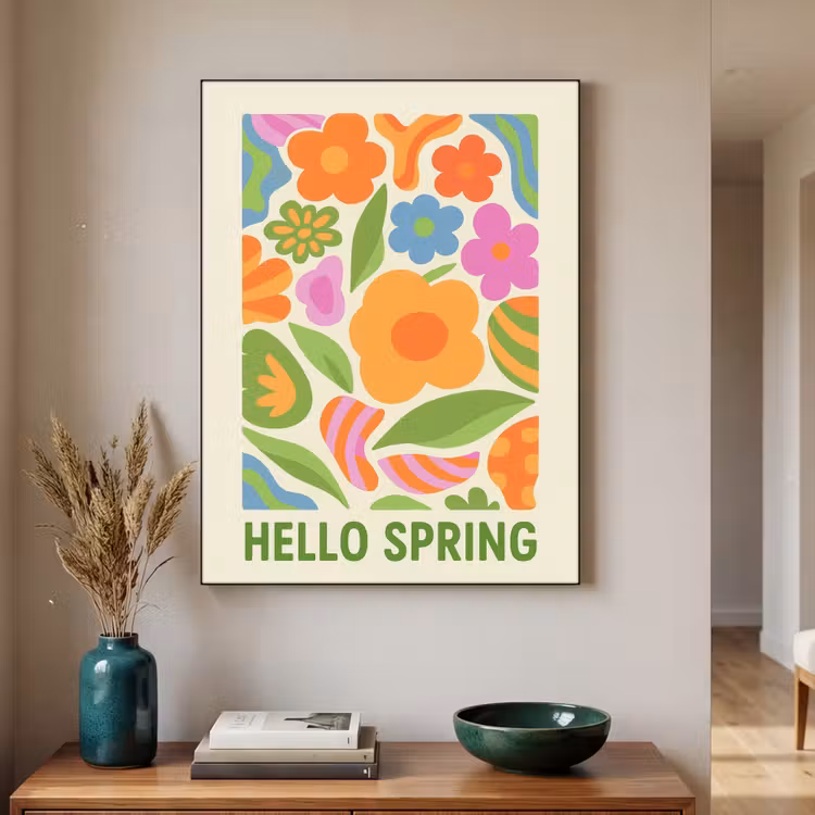 Illustratie - Bloemen - Quote - Kleurrijk Textielframe zwart klein -sfeer1