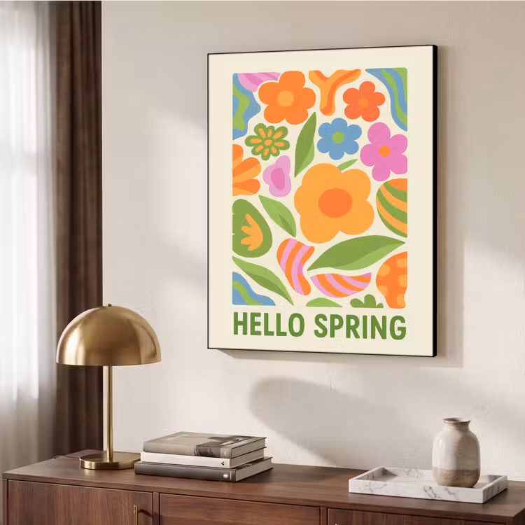 Illustratie - Bloemen - Quote - Kleurrijk Textielframe zwart klein -sfeer3