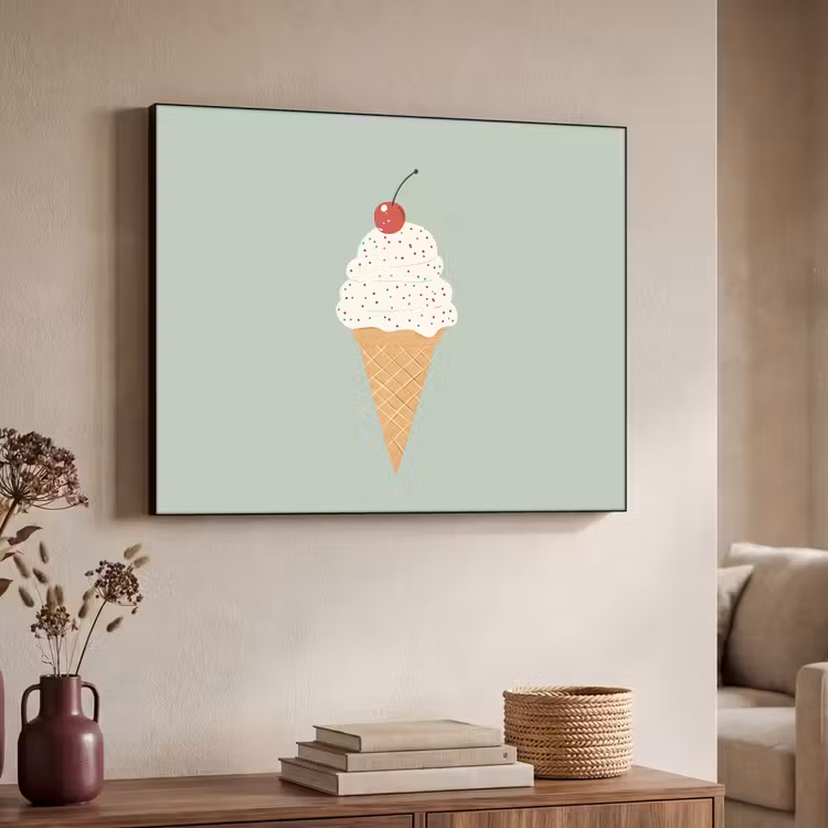 Illustratie - Ijsje - Spikkels - Kers Textielframe zwart klein -sfeer3