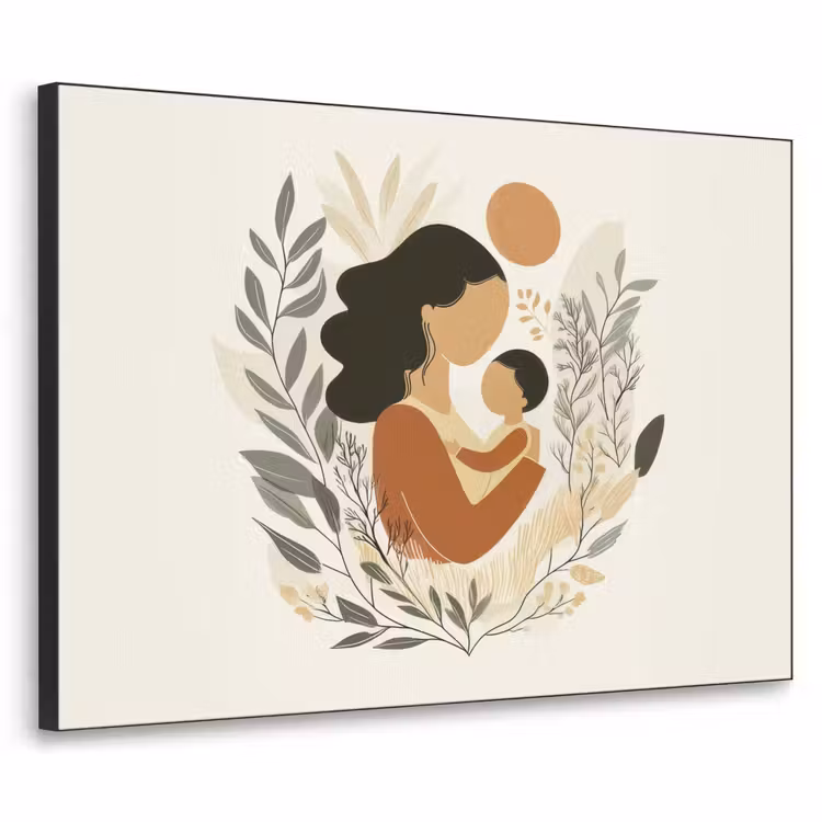 Illustratie - Moeder - Kind - Liefdevol Textielframe zwart klein -3d