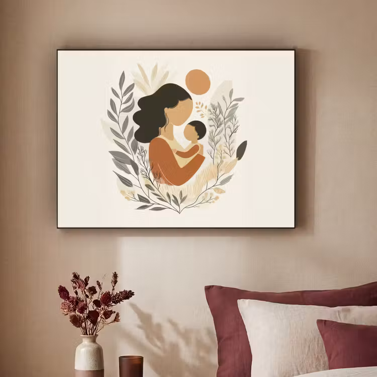 Illustratie - Moeder - Kind - Liefdevol Textielframe zwart klein -sfeer1