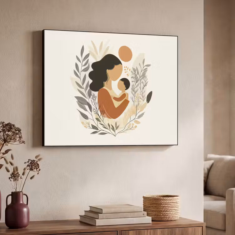 Illustratie - Moeder - Kind - Liefdevol Textielframe zwart klein -sfeer3