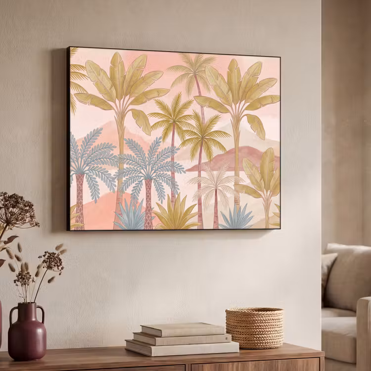 Illustratie - Palmbomen - Kleurrijk Textielframe zwart klein -sfeer3