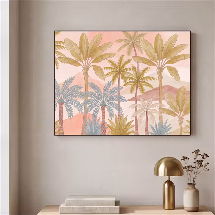 Illustratie - Palmbomen - Kleurrijk Textielframe zwart klein -sfeer2