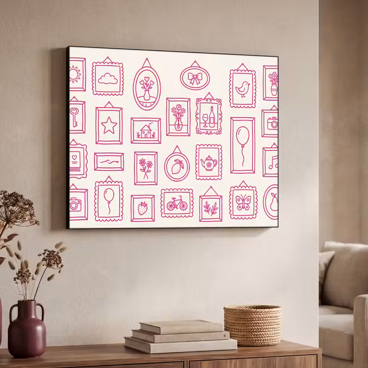 Illustratie - Collectie - Kunst - Minimalistisch - Roze Textielframe zwart klein -sfeer3