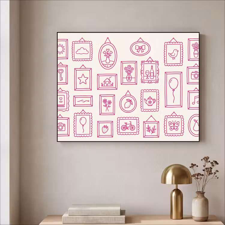 Illustratie - Collectie - Kunst - Minimalistisch - Roze Textielframe zwart klein -sfeer2