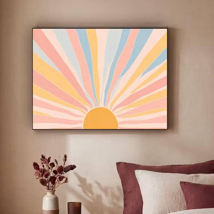 Illustratie - Zon - Pastelkleuren Textielframe - compleet frame klein -sfeer1