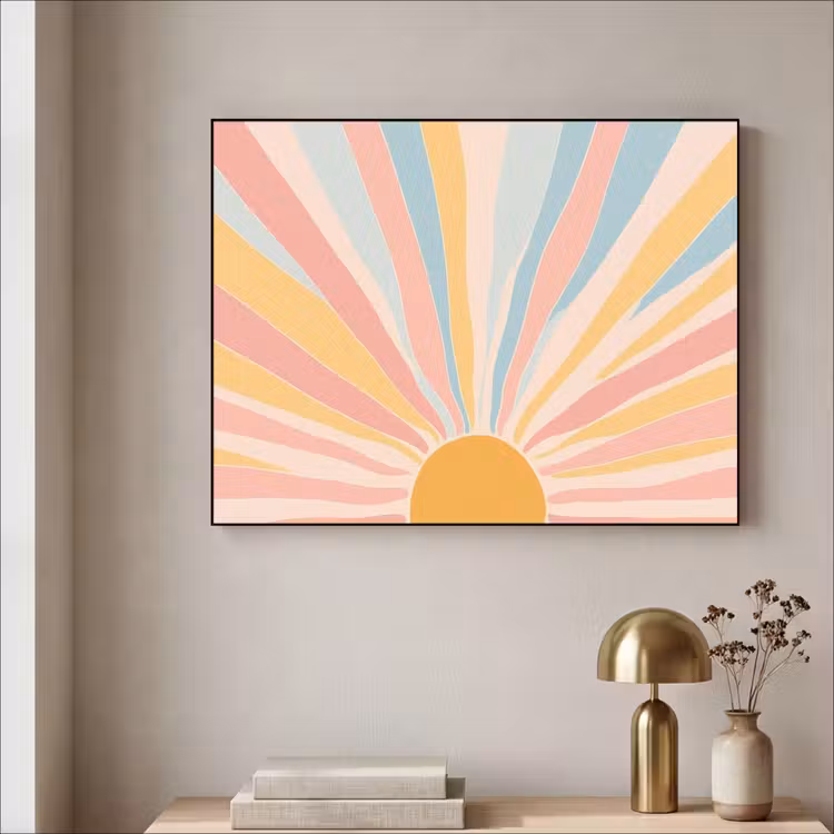 Illustratie - Zon - Pastelkleuren Textielframe zwart klein -sfeer2
