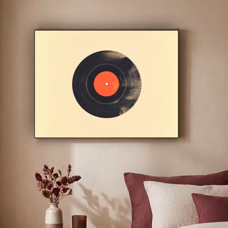 Illustratie - Vinylplaat - Beige - Vintage Textielframe zwart klein -sfeer1