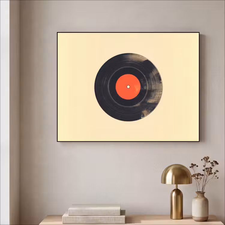 Illustratie - Vinylplaat - Beige - Vintage Textielframe - compleet frame klein -sfeer2
