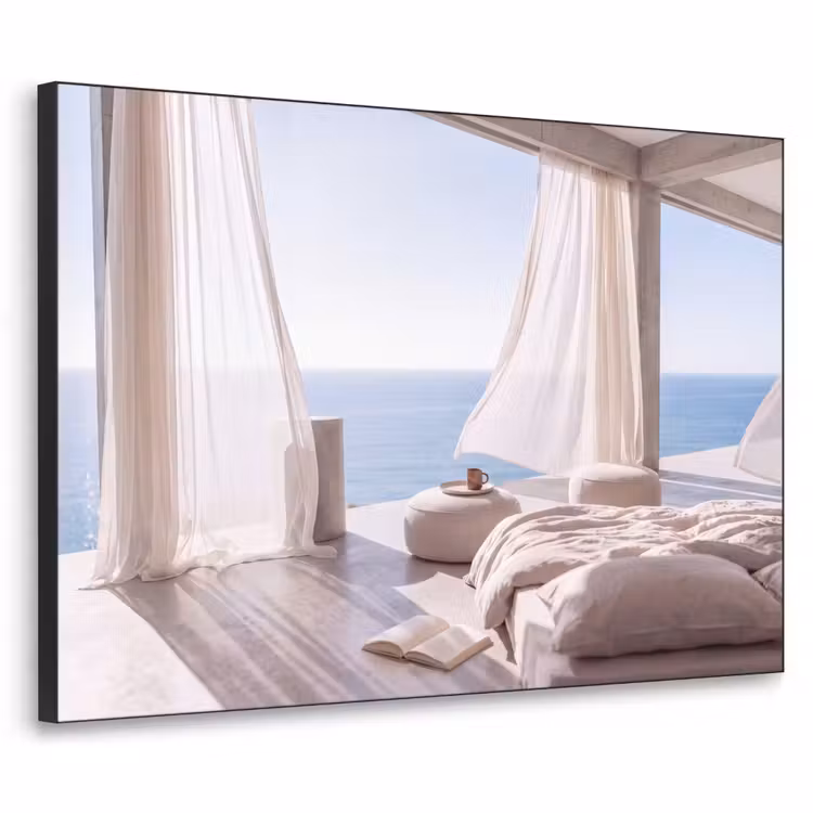Interieur - Zeezicht - Modern - Rust - Beige Textielframe zwart klein -3d