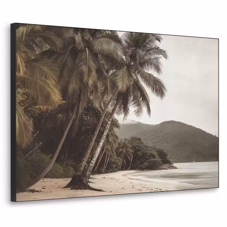 Eiland - Palmboom - Zee Textielframe zwart klein -3d