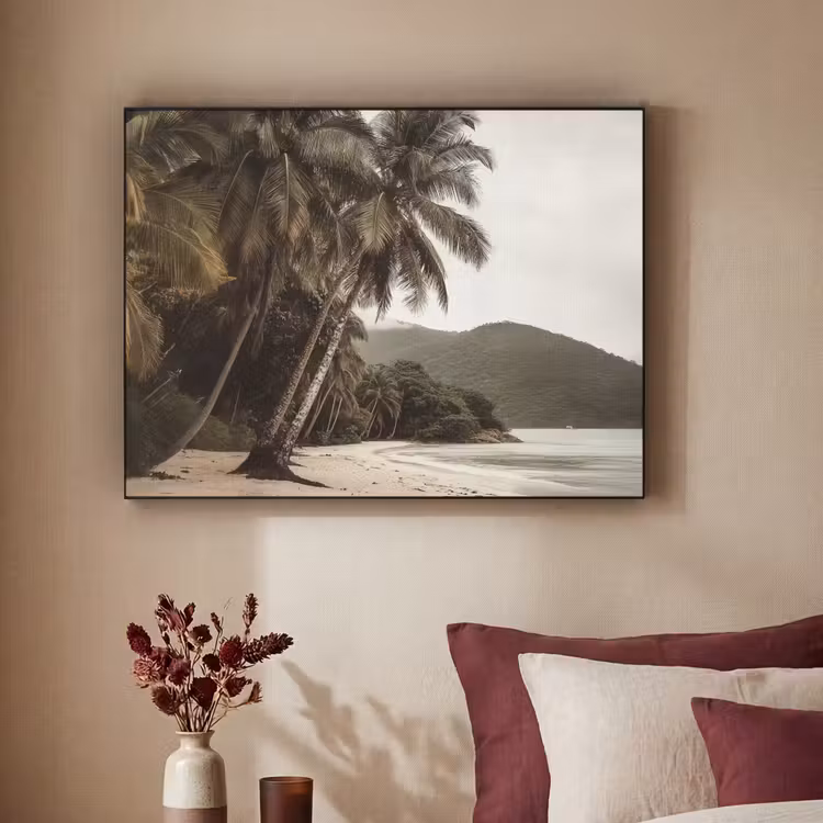 Eiland - Palmboom - Zee Textielframe zwart klein -sfeer1