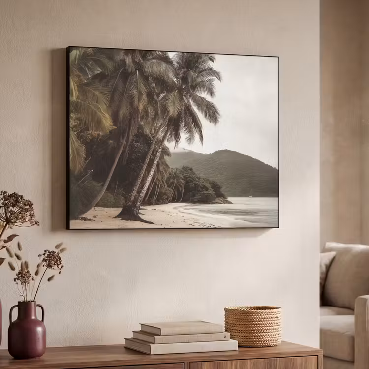 Eiland - Palmboom - Zee Textielframe - compleet frame klein -sfeer3