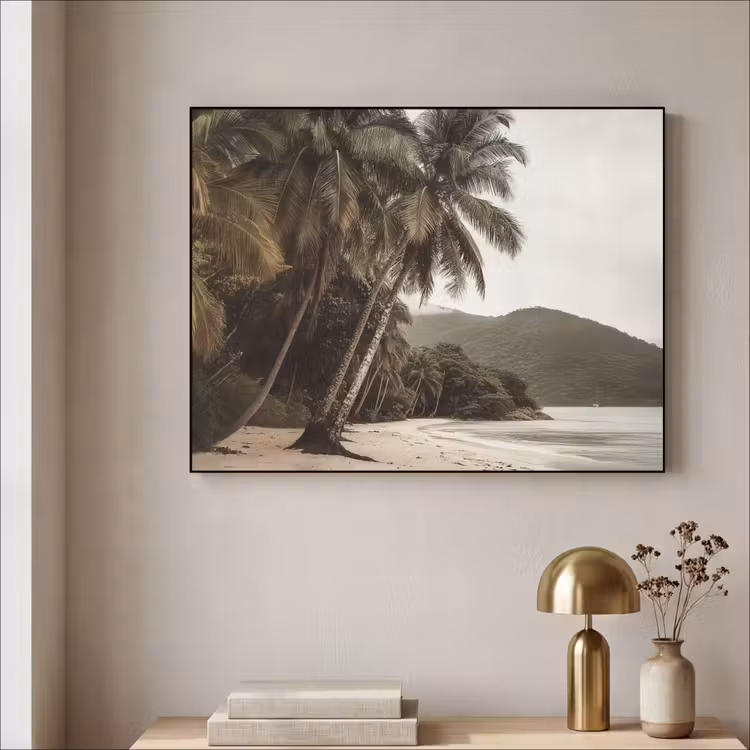 Eiland - Palmboom - Zee Textielframe - compleet frame klein -sfeer2