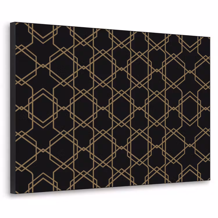 Verweven - Zeshoeken - Zwart - Goud Textielframe zwart klein 947 -3d