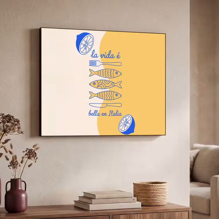 Italië - Eten - Citroen - Vis - Grafisch Textielframe zwart klein -sfeer3
