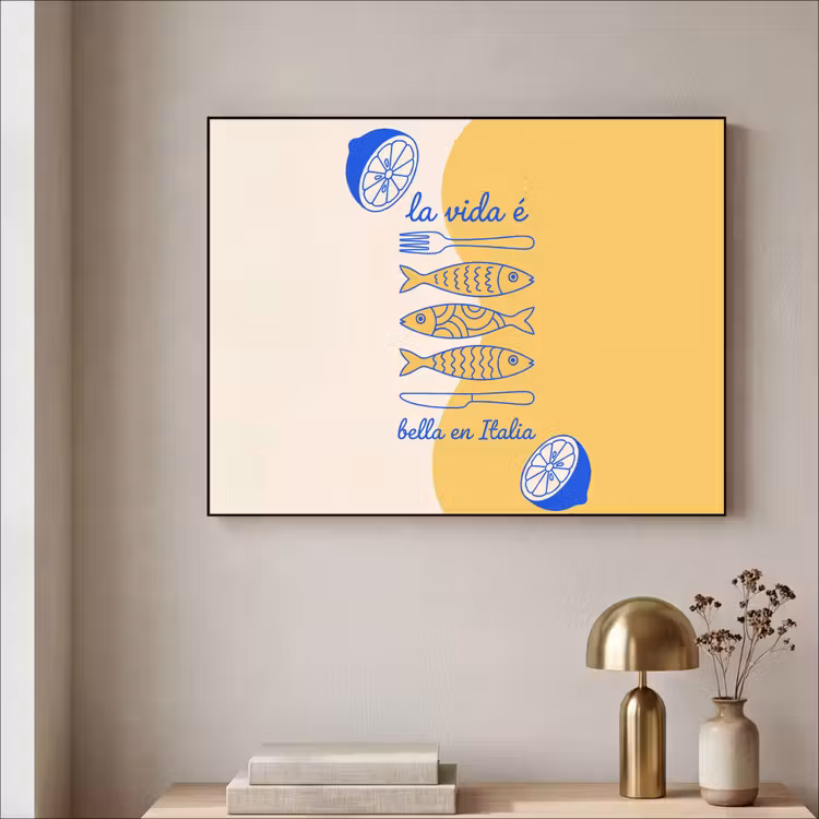 Italië - Eten - Citroen - Vis - Grafisch Textielframe zwart klein -sfeer2