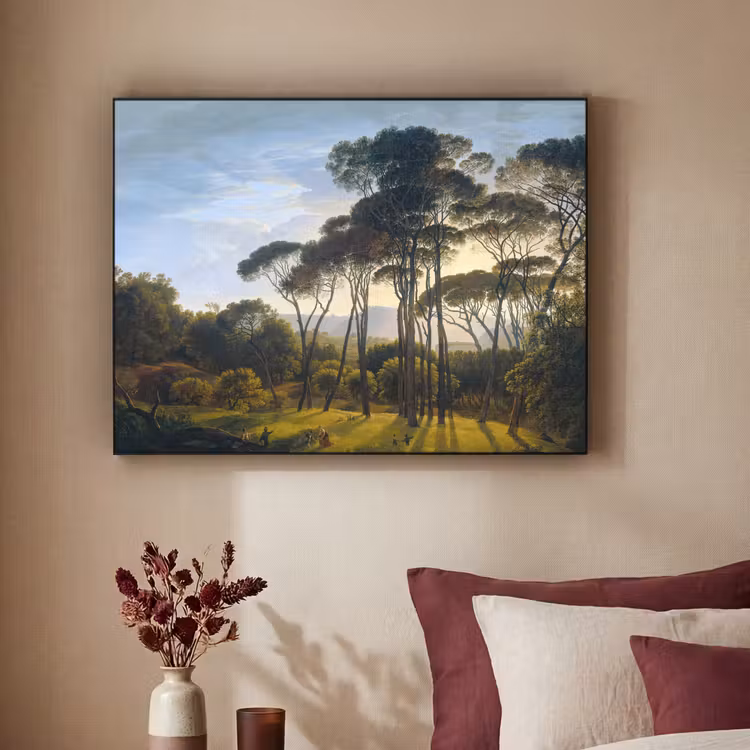 Italiaans landschap met parasoldennen - Kunst - Oude meesters Textielframe zwart klein -sfeer1