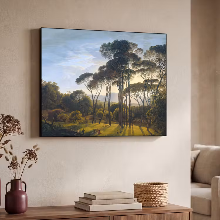 Italiaans landschap met parasoldennen - Kunst - Oude meesters Textielframe zwart klein -sfeer3