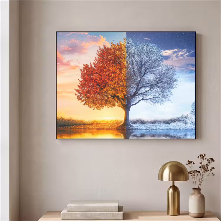 Seizoenen - Kunst - Boom - Herfst - Winter Textielframe - compleet frame klein -sfeer2