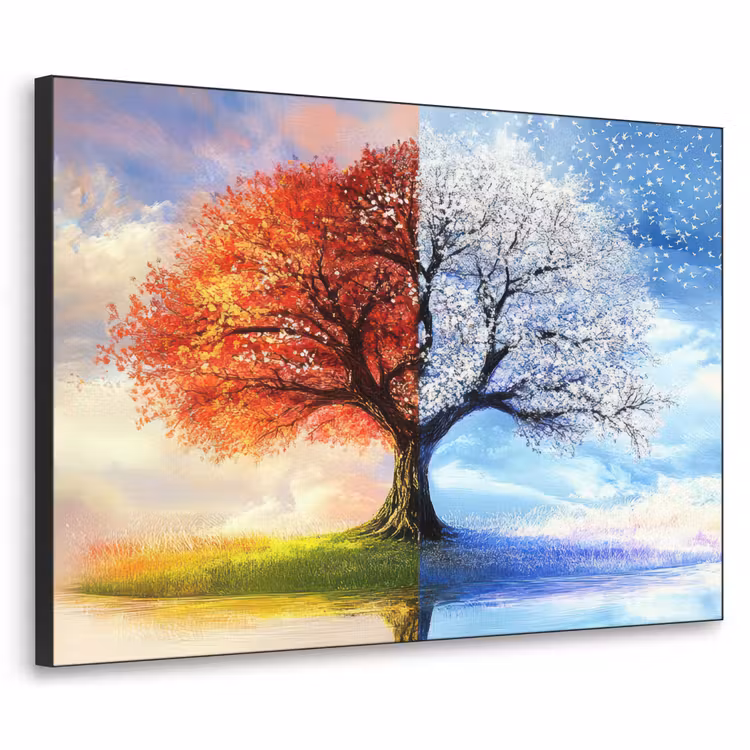 Seizoenen - Kunst - Boom - Winter - Herfst Textielframe zwart klein -3d