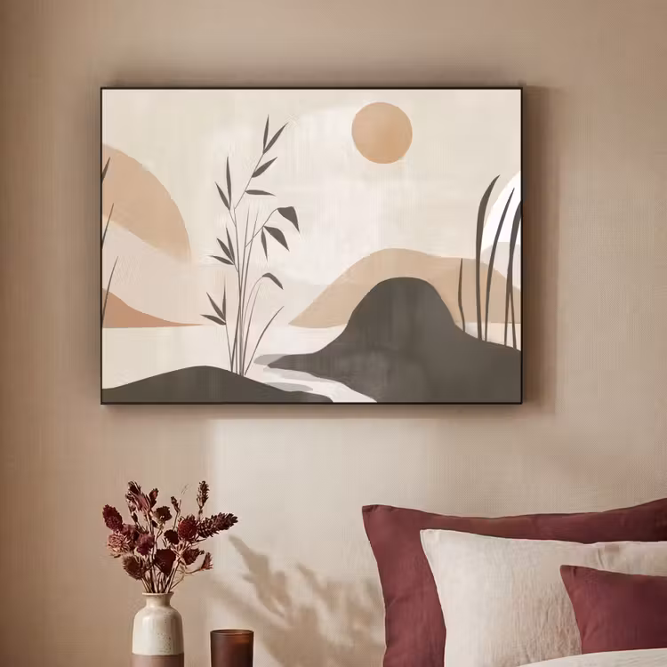 Japandi - Landschap - Beige Textielframe - compleet frame klein -sfeer1