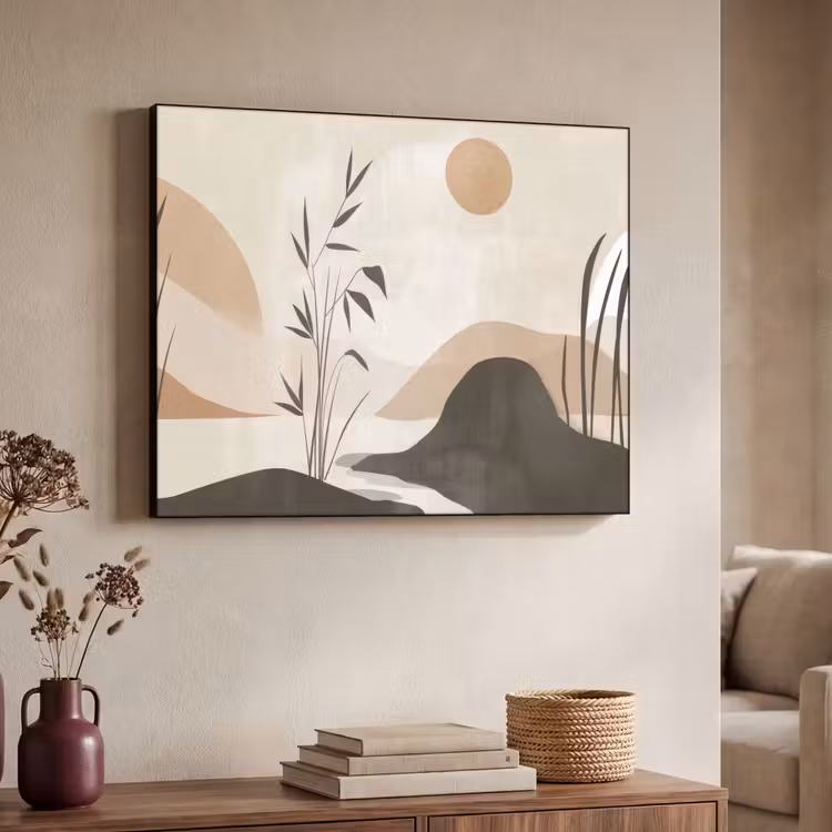 Japandi - Landschap - Beige Textielframe zwart klein -sfeer3