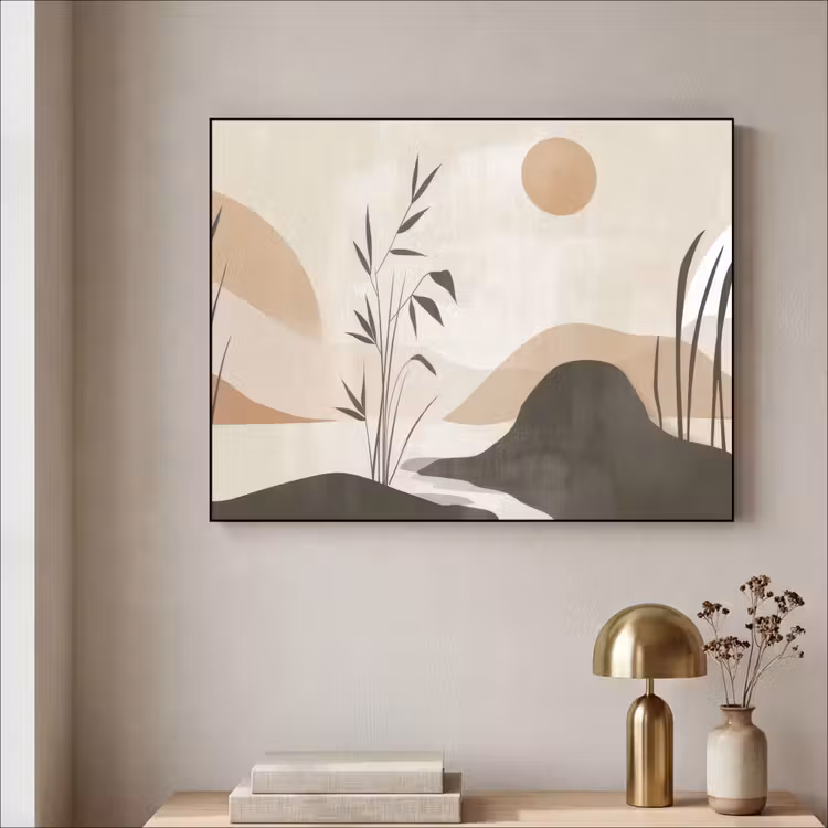 Japandi - Landschap - Beige Textielframe - compleet frame klein -sfeer2