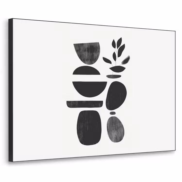 Japandi - Zwart - Abstract Textielframe - compleet frame klein -3d