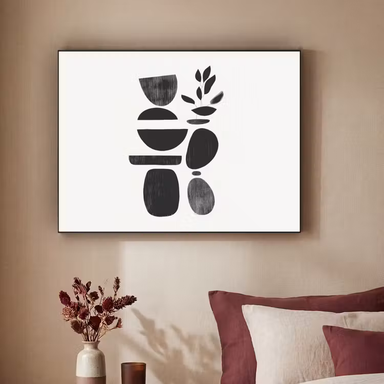 Japandi - Zwart - Abstract Textielframe - compleet frame klein -sfeer1