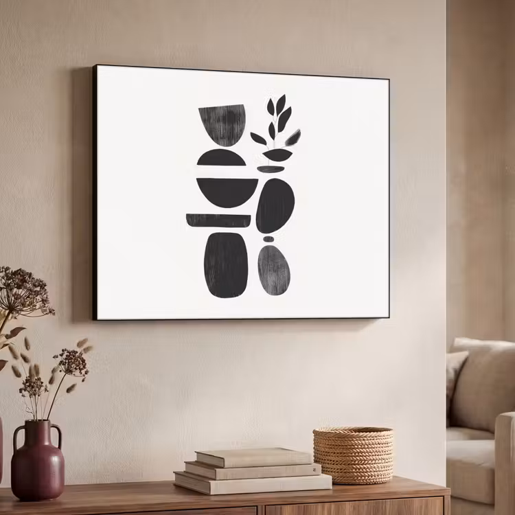 Japandi - Zwart - Abstract Textielframe zwart klein -sfeer3