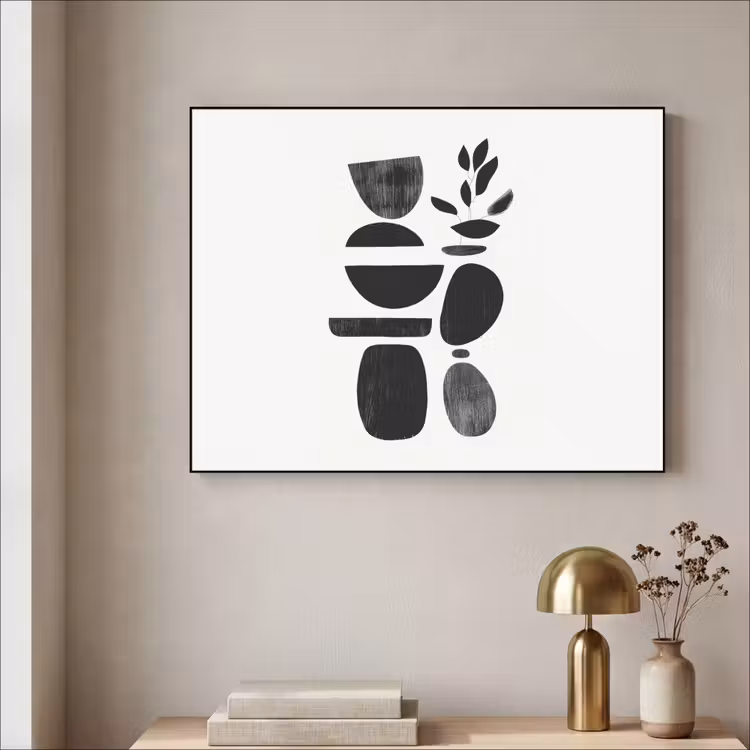 Japandi - Zwart - Abstract Textielframe - compleet frame klein -sfeer2