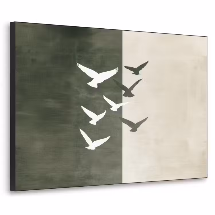 Japandi - Vogel - Groen Textielframe - compleet frame klein -3d